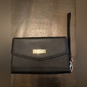 Kate Spade black saffiano leather wristlet wallet/phone holder